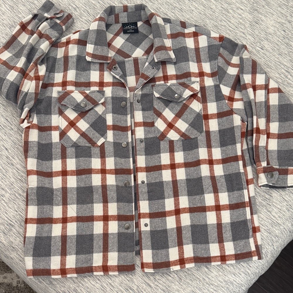 Plaid Oversized Flannel Shacket in Gray and Brown